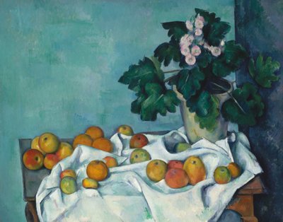 リンゴとプリムローズのポットのある静物1890 作： Paul Cézanne