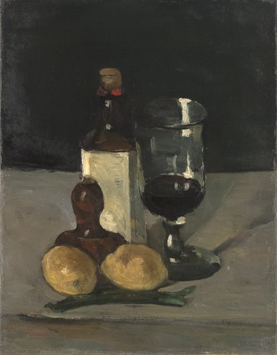 瓶、ガラス、レモンのある静物、1867〜9年 作： Paul Cézanne