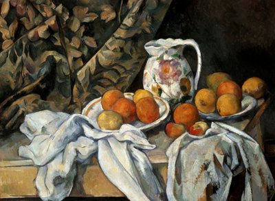カーテンのある静物、c1895 作： Paul Cézanne