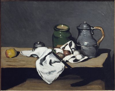 やかんのある静物 - キャンバスに油彩 作： Paul Cézanne