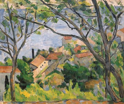 1879年、木々を通るL&39;Estaqueのビュー 作： Paul Cézanne