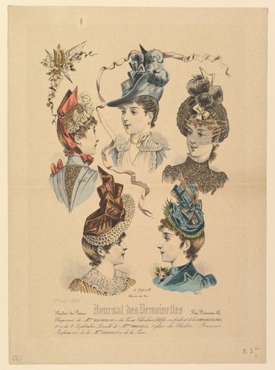 レディース ハット、No. 4671、Journal des Demoiselles、1888 年 4 月 1 日。 作： Paul Deferneville