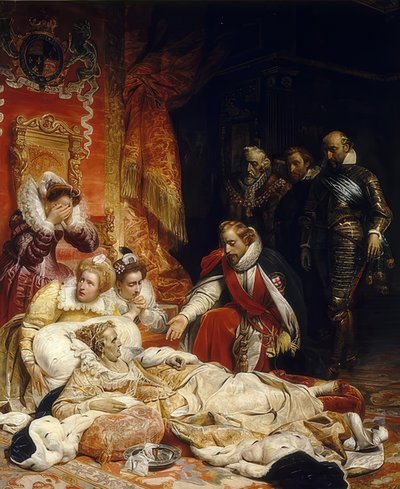 イギリスのエリザベス1世の死。 1828 作： Paul Delaroche