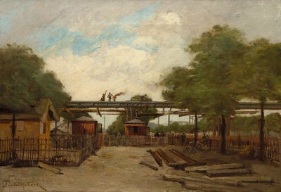 高架鉄道の建設：ヴァンセンヌの橋にかかる橋、1888年。 作： Paul Desire Trouillebert