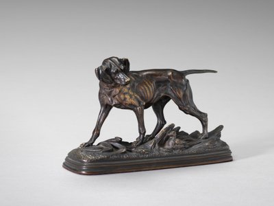 キジの上に立つポインター、19世紀から20世紀初頭。 作： Paul Edouard Delabrière