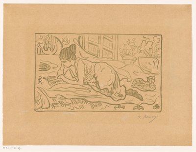 ベッドに横になって読書する女性 作：  (signed by artist) Paul Élie Ranson