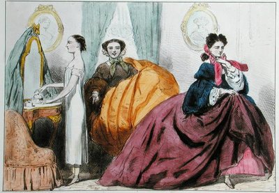 クリノリンの流行を風刺した漫画、1860年頃（カラーリトグラフ） 作： Paul Emile Detouche