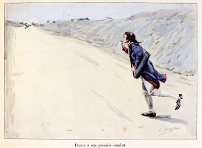 デサイーの初陣。Charles Antoine Desaix de Veygoux (1768-1800) 軍隊が退却する中、Landau in der Pfalz (ドイツ)で捕虜を捕らえる - イラスト: Emile Boutigny (1853-1929) Theodore Cahu (1854-1928)の「Hoche-Marceau-Desaisix」にて - Pr 作： ポール・エミール・ブティニー