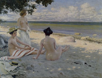 オン・ザ・ビーチ（キャンバスに油彩） 作： Paul Fischer