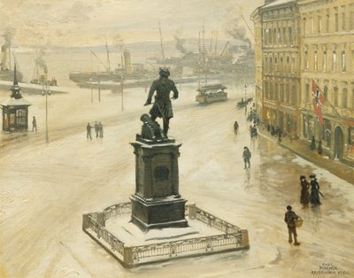 オスロ港のパイパーヴィーケンに面したトルデンスキオールドの像、1906年 作： Paul Fischer