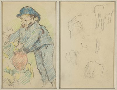 水差しを持ったブレトンの少年。 5つの動物の形 [裏面] 作： Paul Gauguin