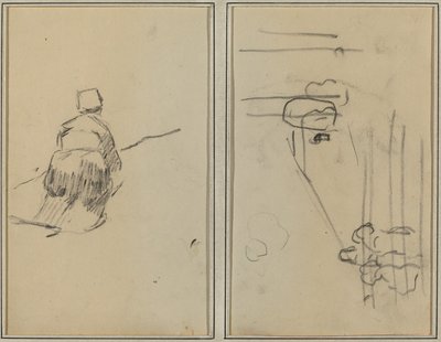 ブルトンの女性が歩いています。 階段のあるスケッチ [裏面] 作： Paul Gauguin
