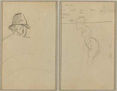 後ろから見た帽子をかぶった男の頭。 A Standing Woman [レクト] 作： Paul Gauguin