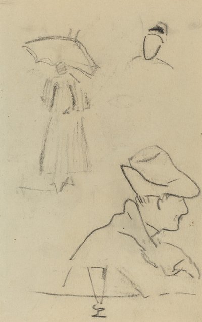 傘をさす人物と、帽子とグラスを持って座っている人物 [裏面] 作： Paul Gauguin