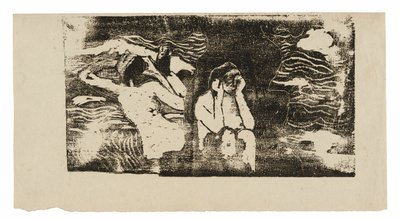 後期木版画組曲より「黒い岩にて 作： Paul Gauguin