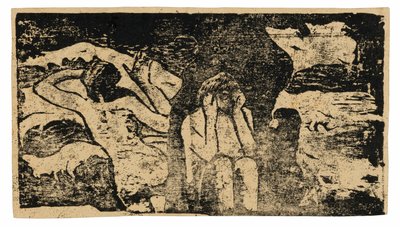 後期木版画組曲より「黒い岩にて 作： Paul Gauguin