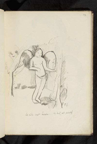 ビフォーアフター - 描画 「翼が重い。全体が原始的」。 作： Paul Gauguin