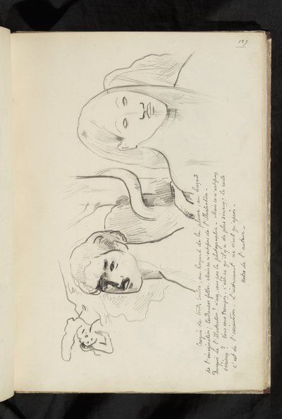 Avant et après - アダムとイヴ、その後ろで蛇が木に巻きついている様子を描いた絵とテキスト 作： Paul Gauguin