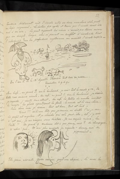 Avant et après - Cytheraでの「le petit mignon」と彼の犬たち、カフェでの2つの頭（自画像？ 作： Paul Gauguin