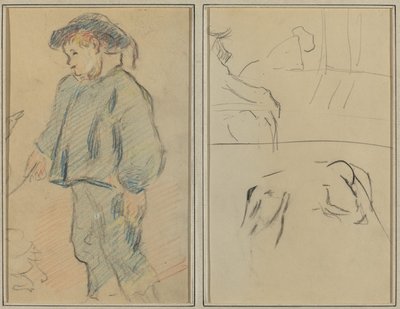 ガチョウの世話をするブレトンの少年。 棚に寄りかかる牛と人物 [裏面] 作： Paul Gauguin