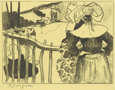 Bretonische Frauen neben einem Zaun 作： ポール・ゴーギャン