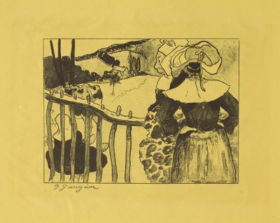 Bretonische Frauen an einem Zaun stehend 作： ポール・ゴーギャン