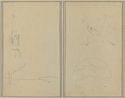 教会の塔; うちわのスケッチ [直筆] 作： Paul Gauguin
