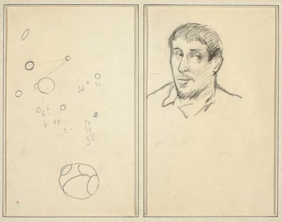 円と数字; 自画像 [直筆] 作： Paul Gauguin
