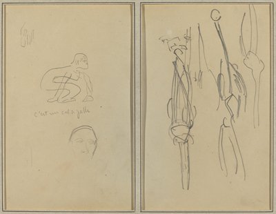 しゃがむ猿と男の頭。 骨と筋肉 [裏面] 作： Paul Gauguin