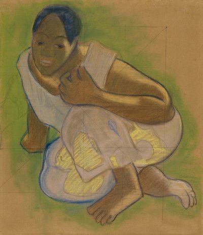 身をかがめるタヒチの女性：結婚についての研究 作： Paul Gauguin