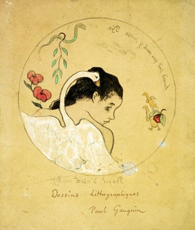 プレートのデザイン-レダと白鳥、1889 作： Paul Gauguin