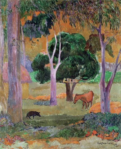 ドミニカの風景、または豚と馬のいる風景、1903 作： Paul Gauguin