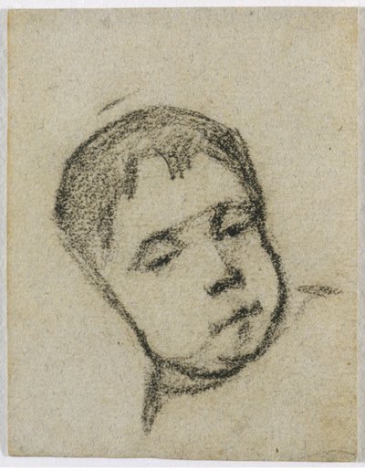 子供の頃のエミール・ゴーギャン、枕の上の頭、1875-76年頃（黒いクレヨン） 作： ポール・ゴーギャン
