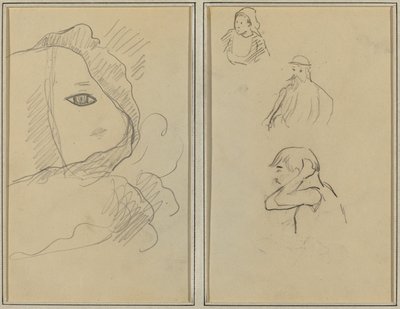 目と顔の一部; ブルトンの女性と二人の男性 [直訳] 作： Paul Gauguin