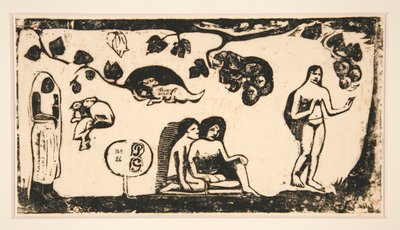 女性と動物と葉 [女性と動物と葉] 作： Paul Gauguin