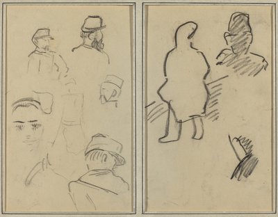 兵士と女性の顔の5つの研究; 2 つの図 [直訳] 作： Paul Gauguin