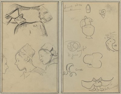 ブルトン女性に関する4つの研究; 形と花瓶 [裏面] 作： Paul Gauguin