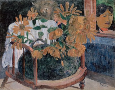 仏語：ひまわりの花に囲まれて死んだ自然（II） 作： Paul Gauguin