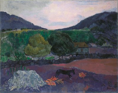 フランス語  Paysage avec chien 犬のいる風景 作： ポール・ゴーギャン