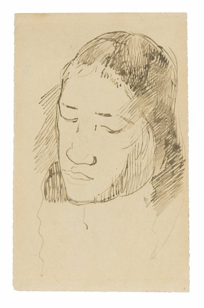 タヒチの女性の頭部 (右)、解剖学的詳細のスケッチ (裏面) 作： Paul Gauguin