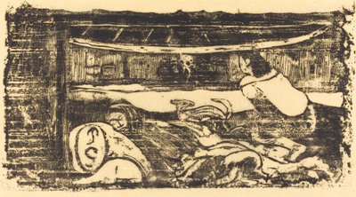 Hut Interieur de case の内部、1895 年以降。 作： Paul Gauguin