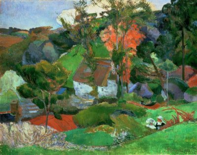 水差しを持つ女性、またはポンタヴェンの風景 作： Paul Gauguin