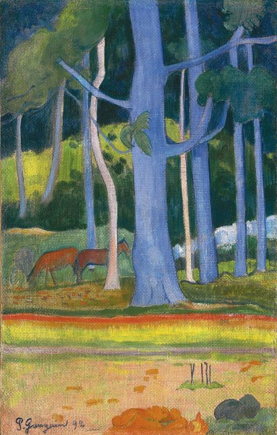 青い木のある風景青い幹のある風景、1892 作： Paul Gauguin