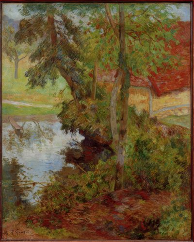 赤い屋根のある風景 作： Paul Gauguin