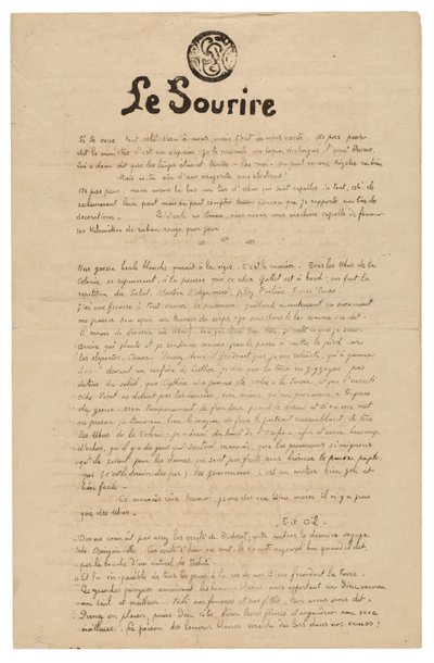 微笑: 真面目な新聞、1899年11月 作： ポール・ゴーギャン