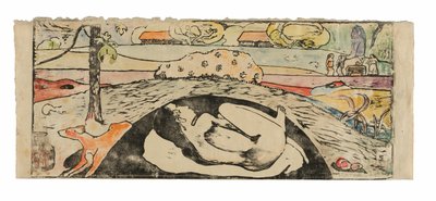 Manao tupapau (彼女は幽霊のことを考える、または幽霊は彼女のことを考える) 作： Paul Gauguin
