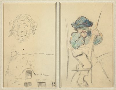 猿とコテージ; リトル・ブレトン・ボーイ [レクト] 作： Paul Gauguin