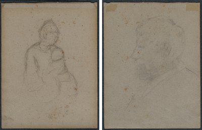 母と子（レクト）、男性の横顔胸像（裏面） 作： Paul Gauguin