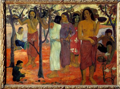 ナベナベ・マハナ（おいしい日々）。庭にいるタヒチの女性たち。ポール・ゴーギャン（1848-1903）による絵画 1896年 日。0,94 x 1,3 m Lyon, musee des Beaux Arts - Nave Nave Mahana 別名「おいしい日」。庭園にいるタヒチの女性のグループ。パによる絵画 作： Paul Gauguin