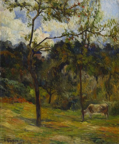 ノルマンディーの風景：牧草地の牛、1884 作： Paul Gauguin